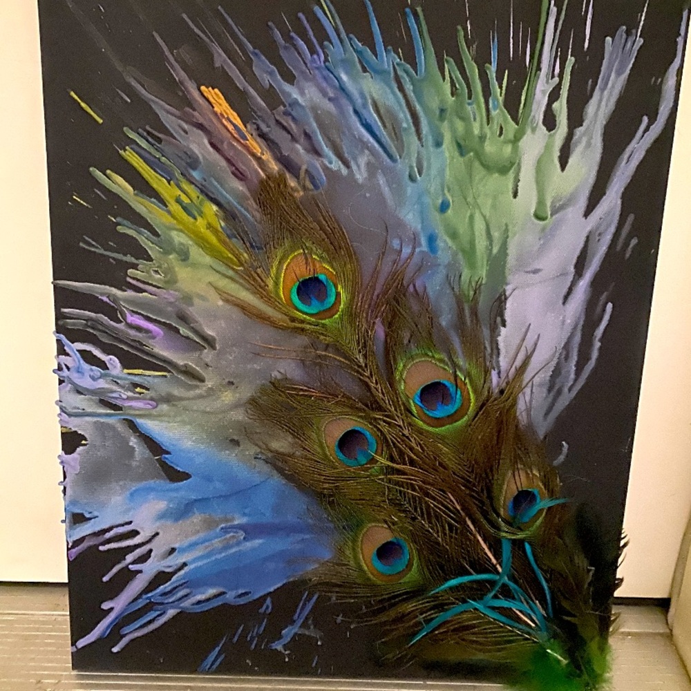 Peacock splatter canvas wall art